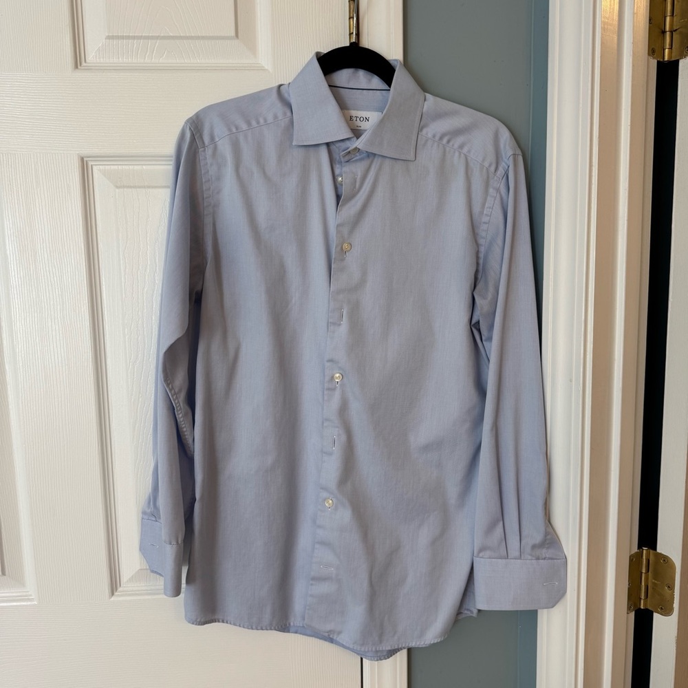 Men's Light Blue Button-Down Shirt by Eton